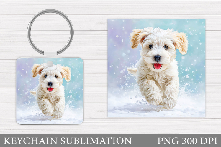 Winter Dog Keychain. Christmas Keychain Sublimation