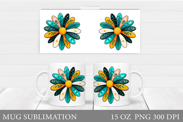 Flower Mug Sublimation. Floral Mug Wrap Design