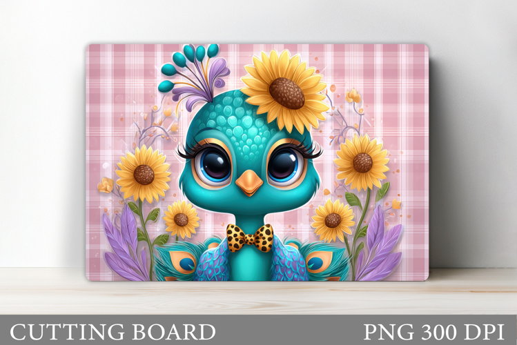 Peacock Cutting Board Design. Cute Peacock Sublimation