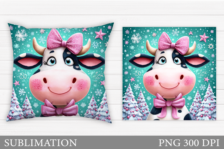 Christmas Cow Pillow. Christmas Pillow Sublimation