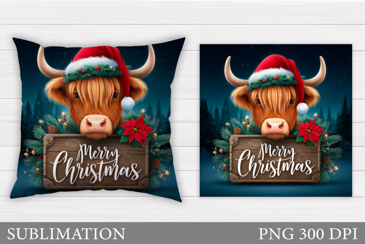 Christmas Cow Pillow Design. Christmas Pillow Sublimation