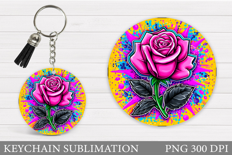 Rose Keychain Sublimation. Flowers Keychain Design
