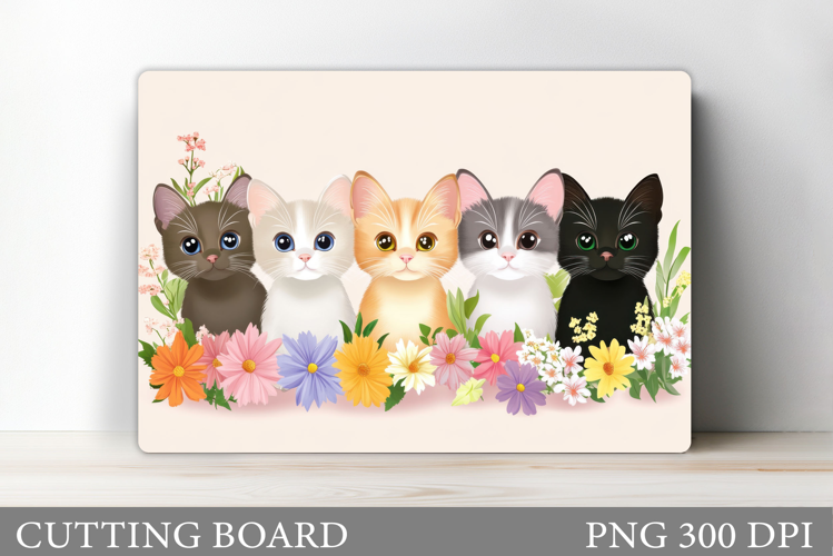 Cute Cats Cutting Board. Cat Flowers Cutting Board Design