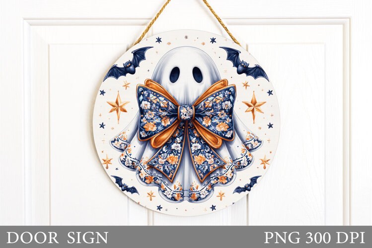 Ghost Door Sign Design. Halloween Door Sign Sublimation example image 1