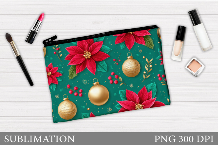 Poinsettia Cosmetics Bag. Christmas Makeup Bag Sublimation