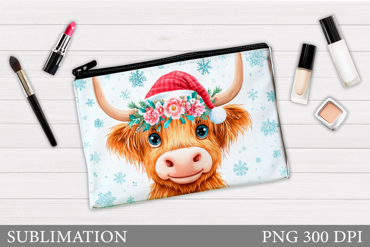Christmas Cow Cosmetics Bag. Christmas Makeup Bag Design