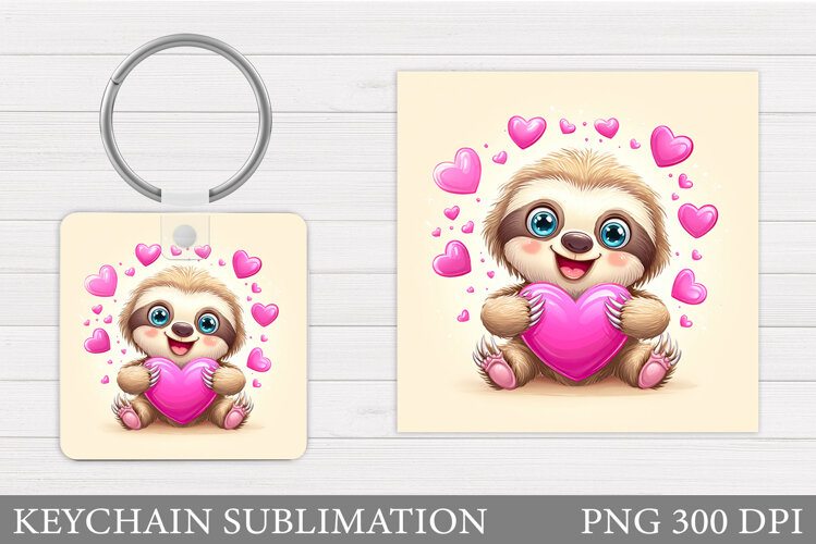 Valentines Sloth Keychain. Valentine Keychain Design example image 1
