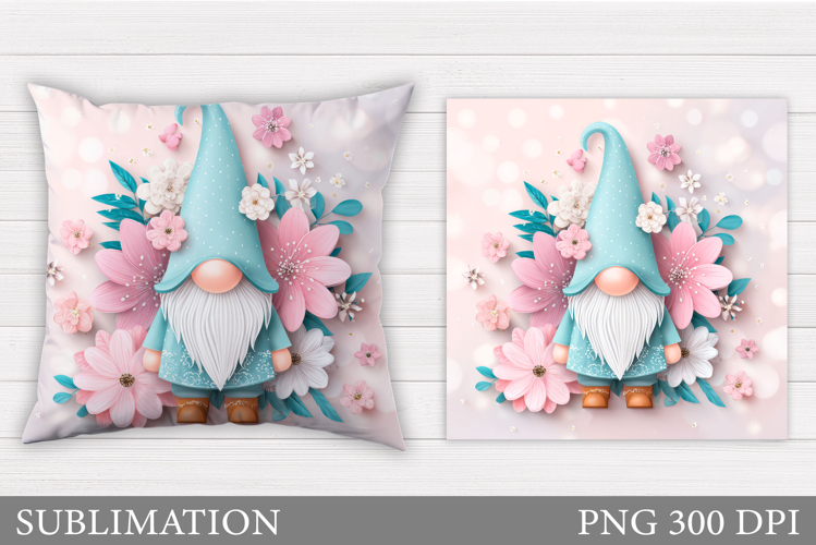 Cute Gnome Pillow Design. Gnome Flowers Pillow Sublimation