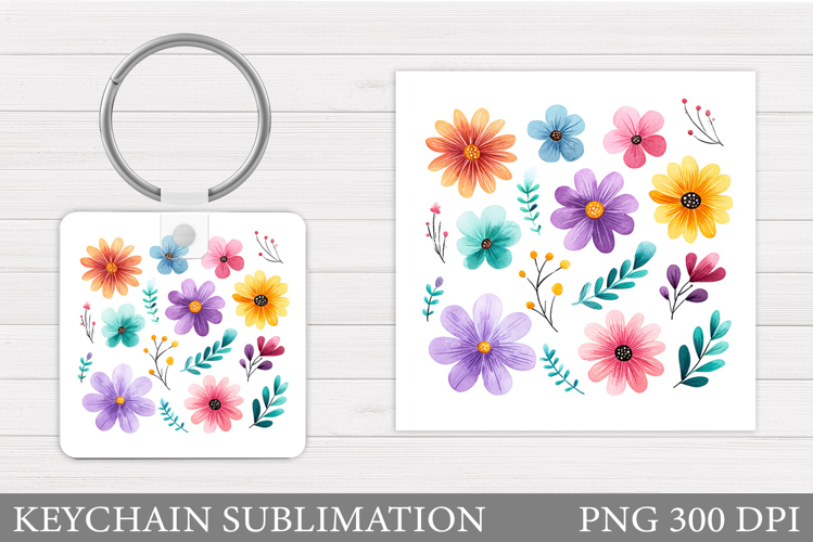Flowers Keychain Sublimation. Floral Keychain Design