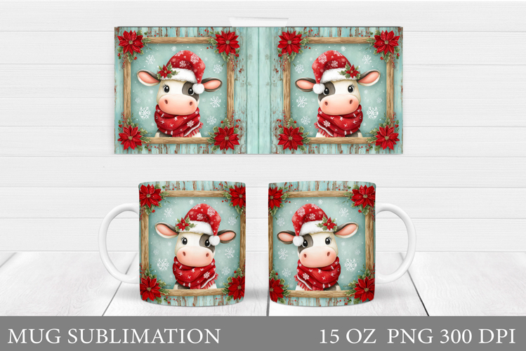 Christmas Cow Mug Design. Christmas Mug Sublimation