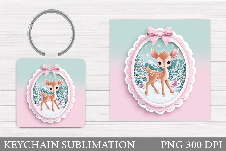 Cute Deer Keychain Design. Christmas Keychain Sublimation