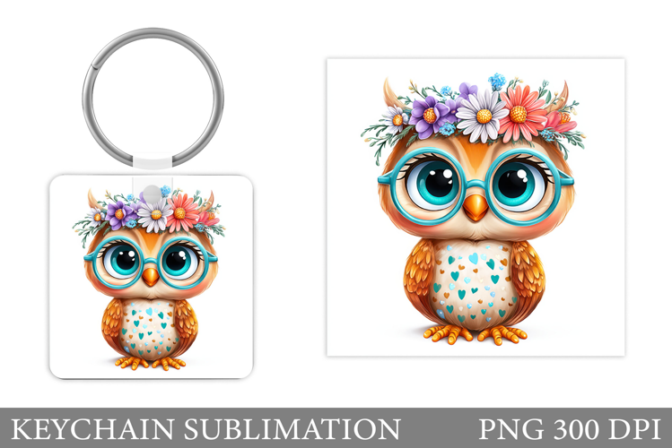 Owl Keychain Design. Owl Flowers Keychain Sublimation