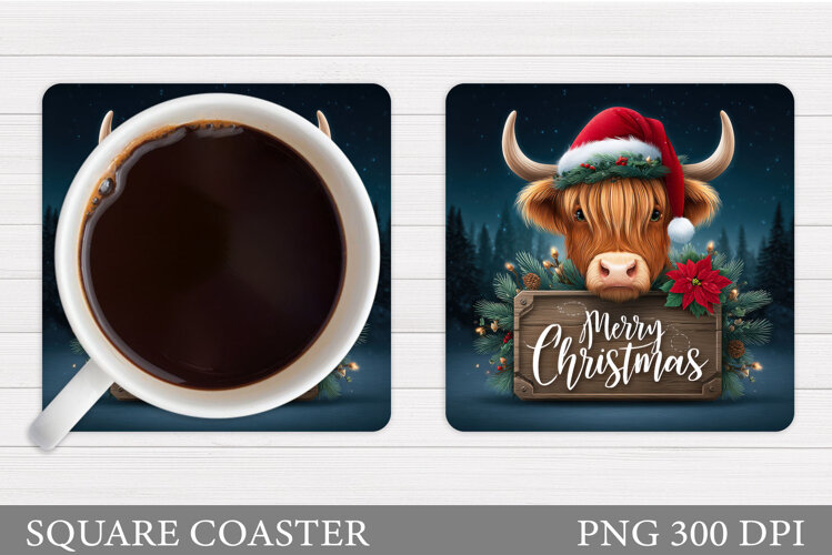 Christmas Cow Coaster. Christmas Cow Coaster Sublimation example image 1