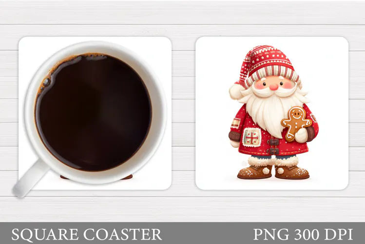 Cute Santa Coaster Sublimation. Santa Claus Coaster Design