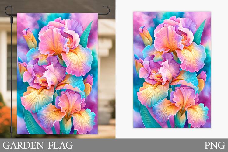 Irises Garden Flag Sublimation. Floral Garden Flag Design