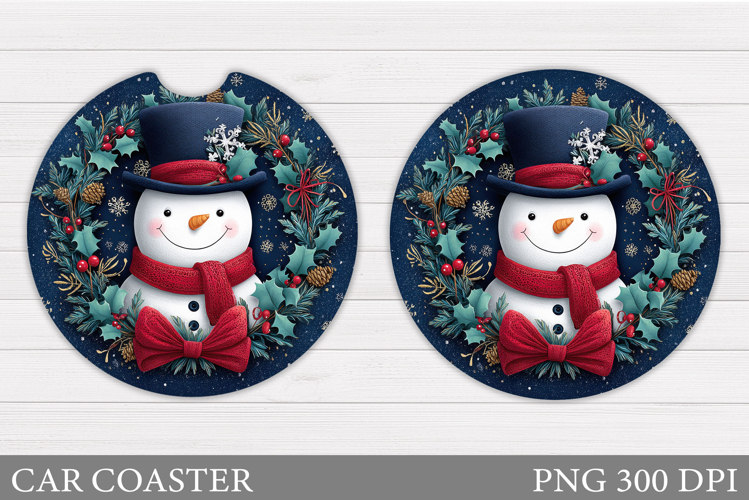 Cute Snowman Car Coaster. Christmas Car Coaster Sublimation