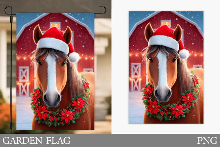 Christmas Horse Garden Flag. Christmas Garden Flag Design