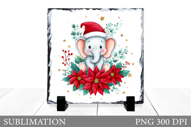 Cute Elephant Sublimation. Christmas Elephant Slate Design