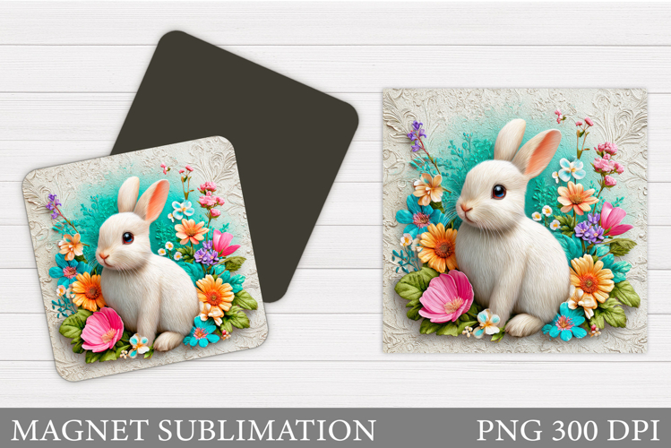 Spring Bunny Magnet Sublimation. Bunny Flowers Magnet Design