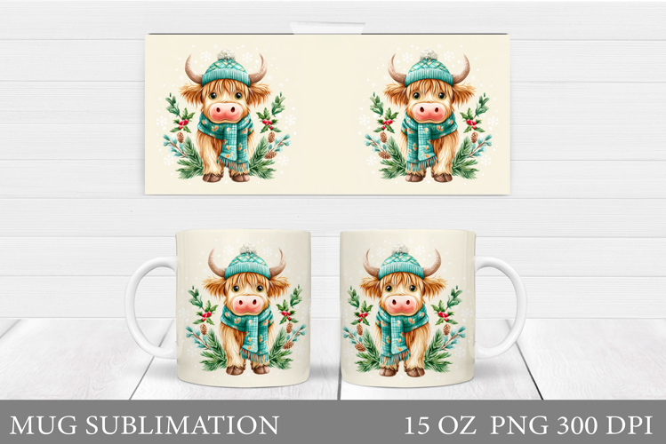 Christmas Cow Mug Design. Christmas Mug Sublimation