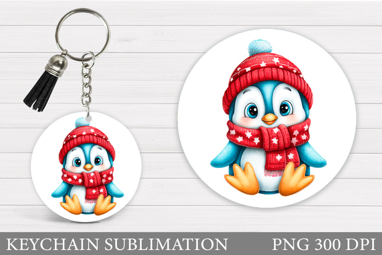 Cute Penguin Keychain Design. Christmas Keychain Sublimation