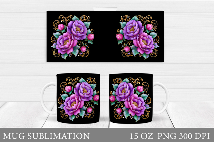 Flowers Mug Sublimation. Floral Mug Wrap Design