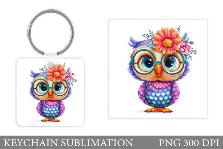 Owl Keychain Design. Owl Flowers Keychain Sublimation