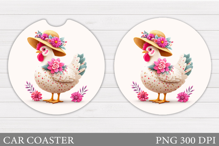 Chicken Car Coaster Sublimation. Chicken Flowers Car Coaster