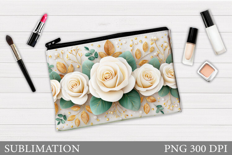 Roses Makeup Bag Sublimation. Floral Makeup Bag Design example image 1