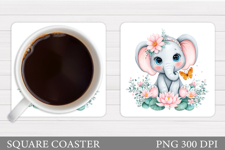 Cute Elephant Coaster. Elephant Flowers Coaster Sublimation