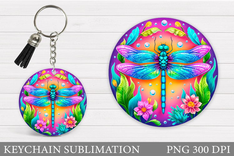 Dragonfly Keychain Design. Flowers Keychain Sublimation