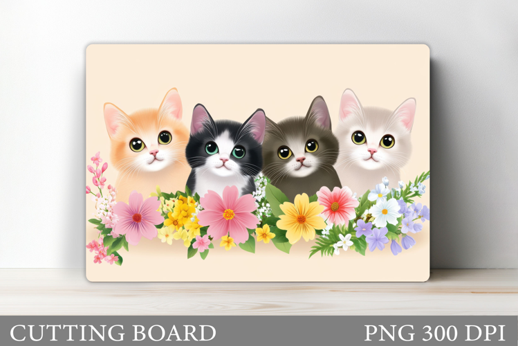 Cute Cats Cutting Board. Cat Flowers Cutting Board Design