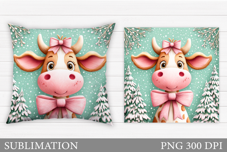 Christmas Cow Pillow Design. Christmas Pillow Sublimation