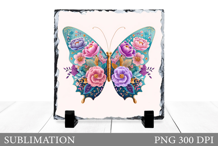 Floral Butterfly Sublimation. Butterfly Slate Design example image 1