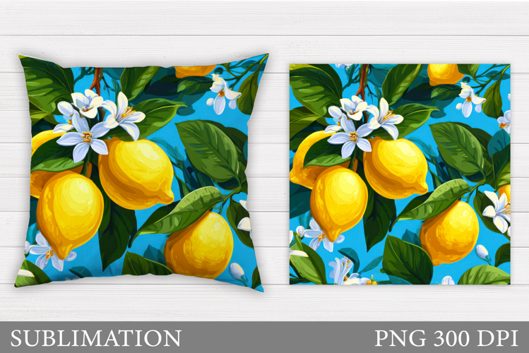 Lemons Pillow Design. Lemons Flowers Sublimation
