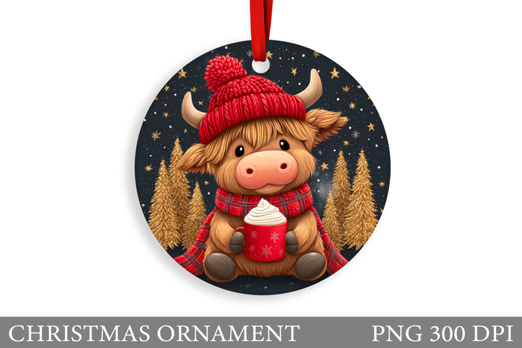 Cute Cow Christmas Ornament. Christmas Ornament Sublimation