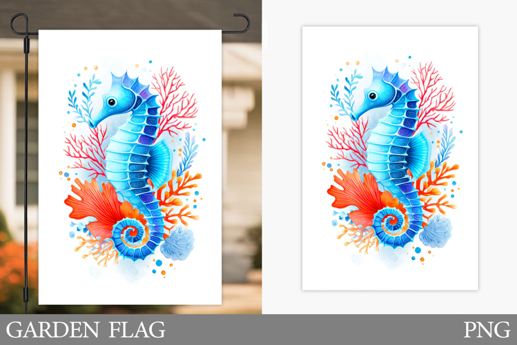 Seahorse Garden Flag Design. Sea Garden Flag Sublimation