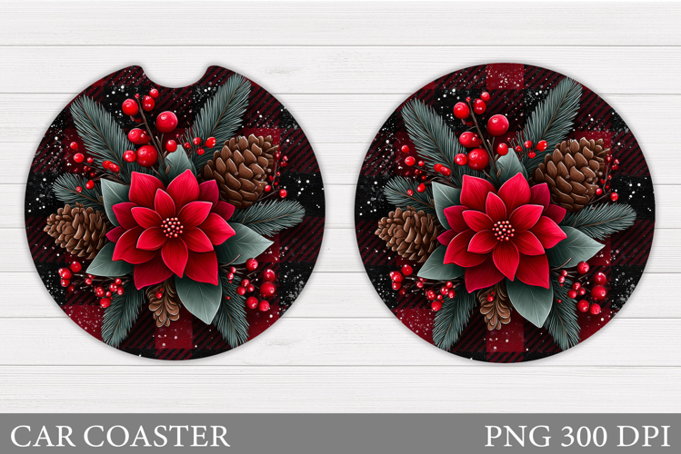 Poinsettia Car Coaster Design. Christmas Car Coaster
