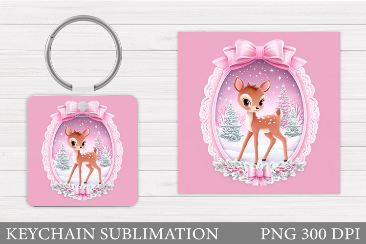 Cute Deer Keychain Design. Christmas Keychain Sublimation