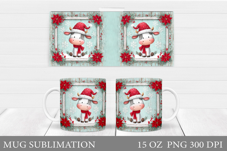 Christmas Cow Mug Design. Christmas Mug Sublimation