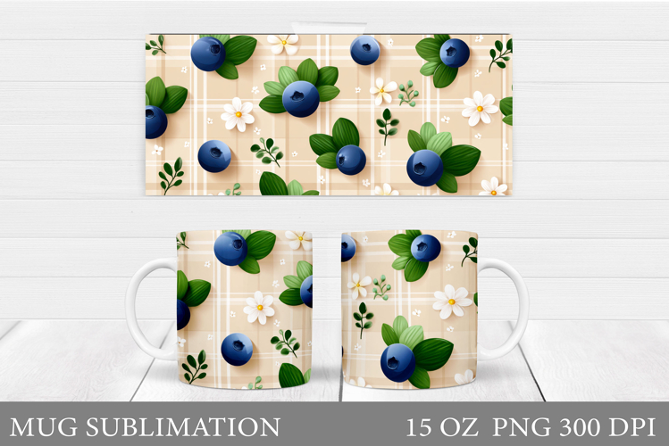Berries Mug Sublimation. Flowers Mug Wrap Design