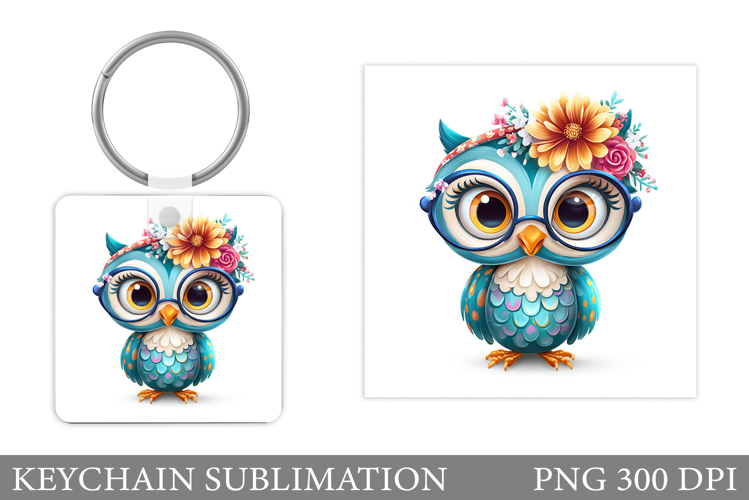 Owl Keychain Design. Owl Flowers Keychain Sublimation