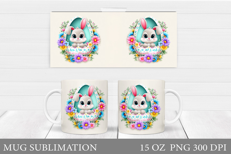 Easter Bunny Mug Design. Easter Mug Wrap Sublimation