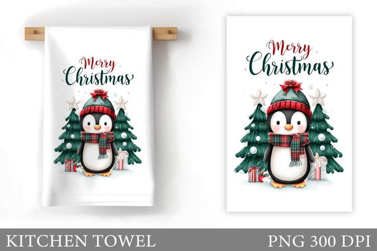 Christmas Penguin Kitchen Towel. Christmas Kitchen Towel