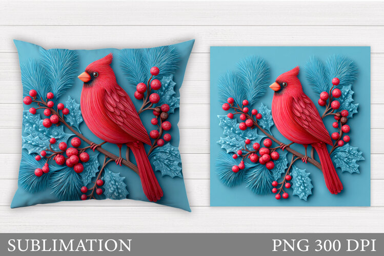Cardinal Pillow Design. Christmas Pillow Sublimation example image 1
