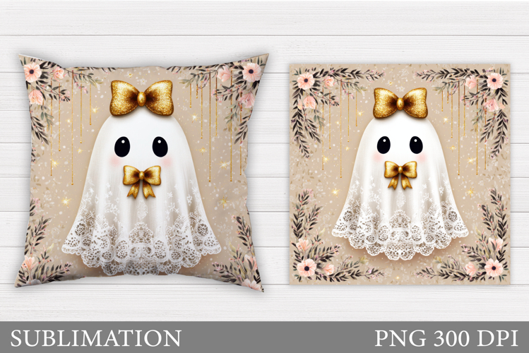 Halloween Ghost Pillow Design. Cute Ghost Sublimation