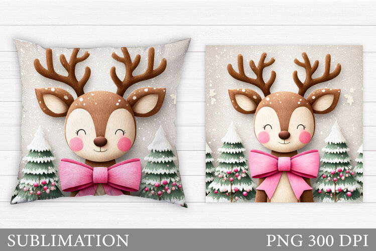 Christmas Deer Pillow Design. Christmas Pillow Sublimation example image 1