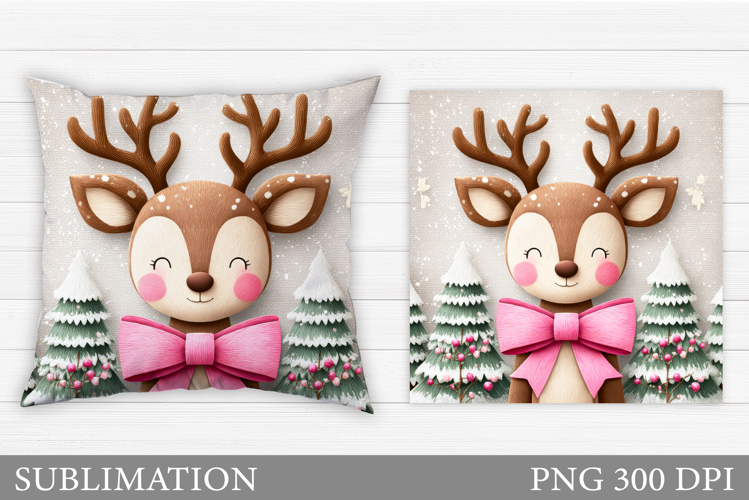 Christmas Deer Pillow Design. Christmas Pillow Sublimation