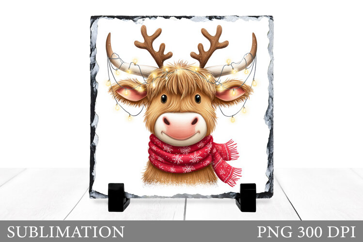 Christmas Cow Slate Design. Christmas Cow Sublimation example image 1