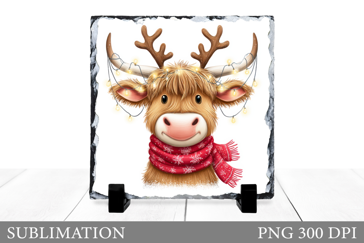 Christmas Cow Slate Design. Christmas Cow Sublimation